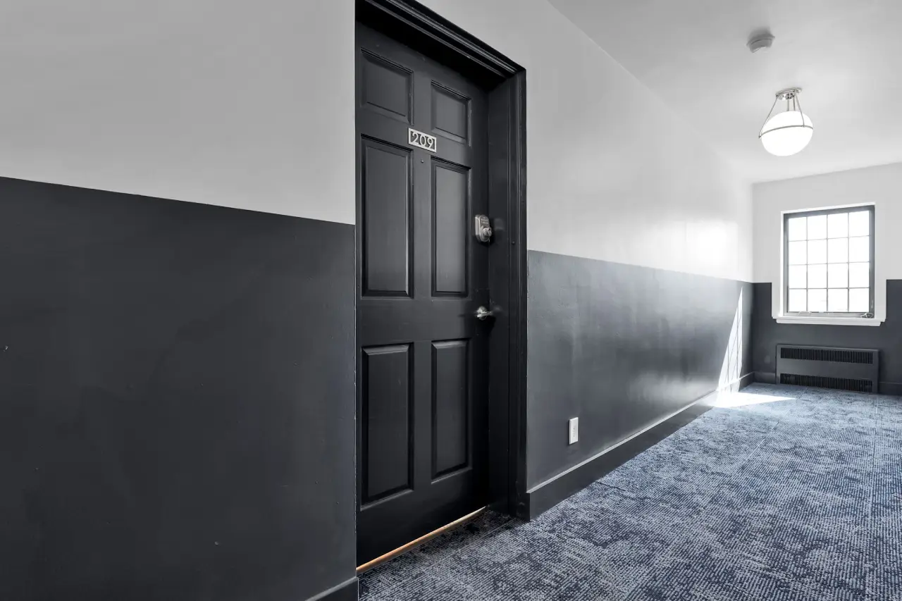 Art Deco lobby details and historic architecture at Farber House